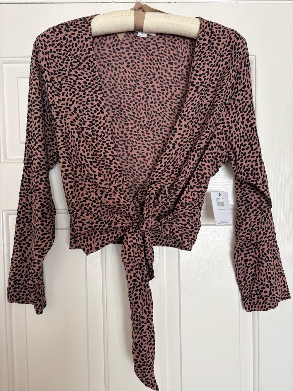 NWT O'Neill Mauve Leopard Tie-Front Crop Top